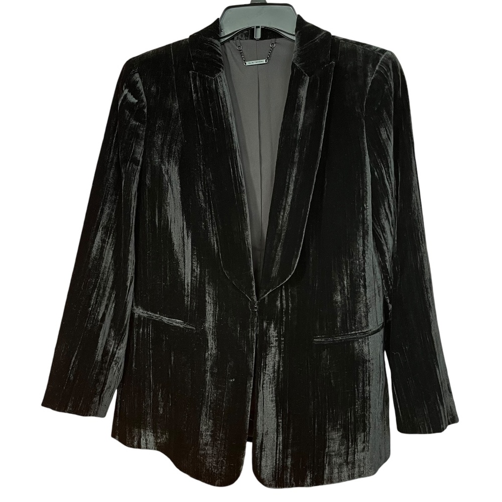 Elie Tahari Black Crushed Velvet Holiday Party Formal Blazer Jacket Size 8